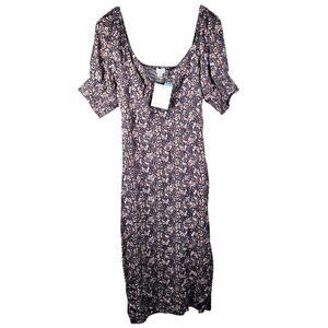 LA Threads Floral Midi Dress Size Large Off Shoulder Smocked Western Boho